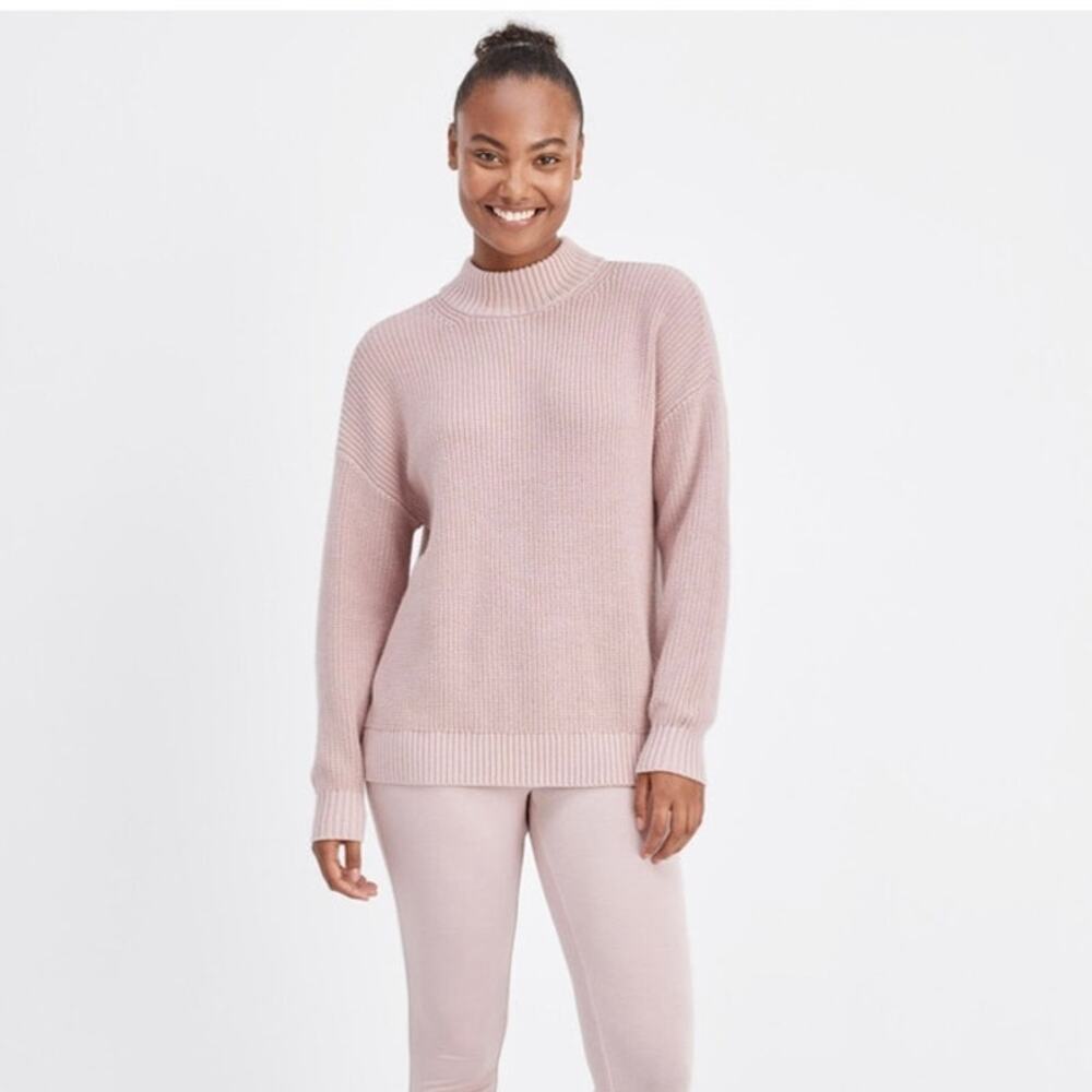 Haven Well Within Organic Cotton Mock Neck Chunky Knit Sweater in Dusty Rose - Picture 3 of 6